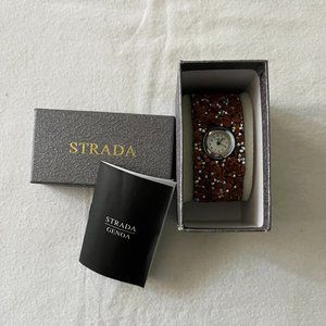 NWT Italy Strada Genoa Watch w/Burnt Semi-Precious Stones & Diamantes